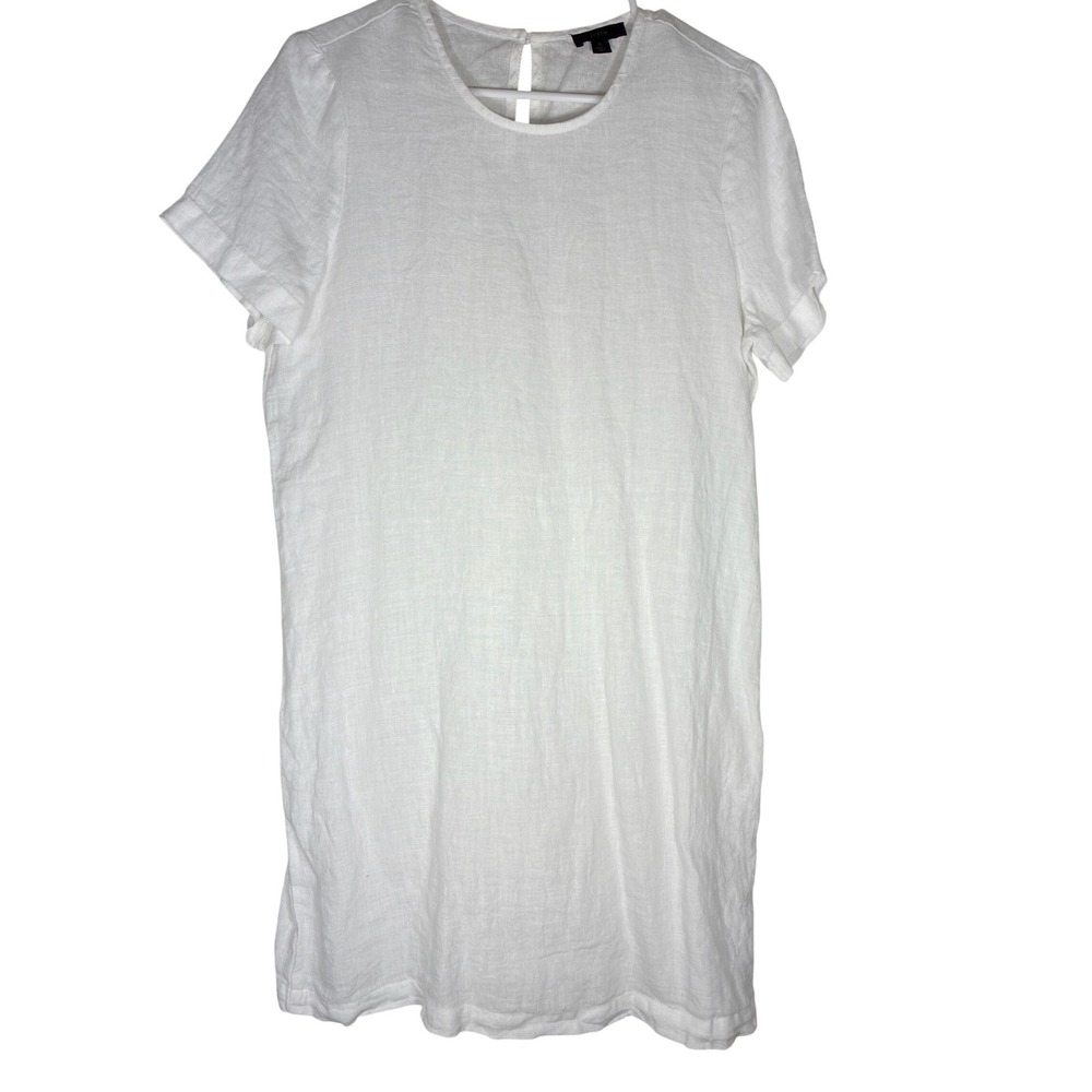 J.Crew white 100% linen shift dress with a round neckline short sleeves Sz S